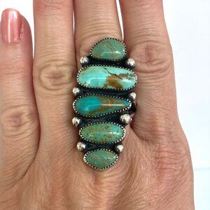 VTG Sterling Silver 925 LS Larry Sandoval Huge Unisex Turquoise Knuckle Ring